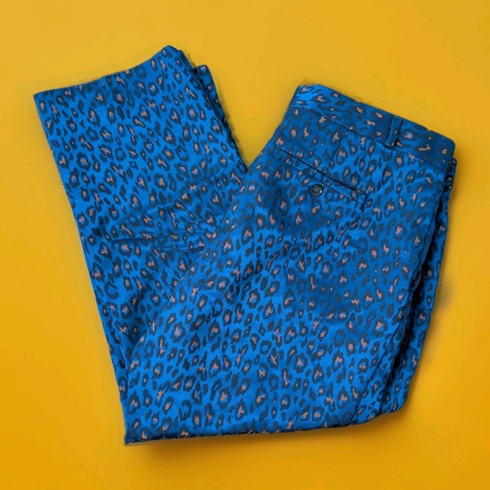 Banana Republic Avery Crop Pant Blue Leopard Print‎ Size 14P